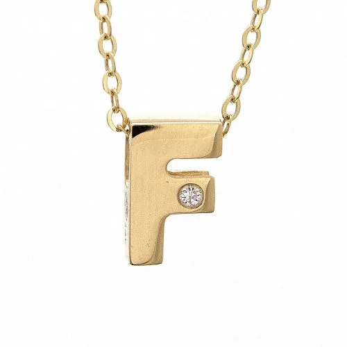 women's wedding necklaces-14K Yellow Gold Initial "F" With Diamond Necklace