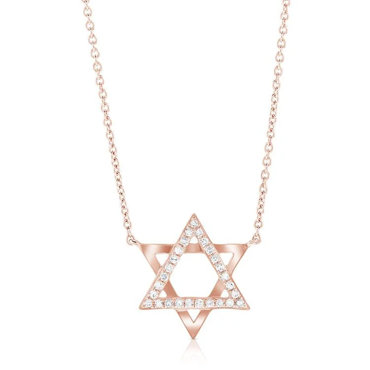 women's fine jewelry necklaces-14K Rose Gold Diamond Star of David Necklace