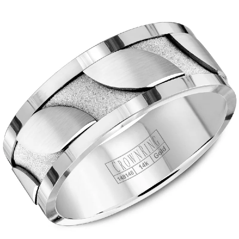 women's multi-stone engagement rings-CrownRing 8MM Wedding Band with Brushed Details and Polished Edges WB-8042