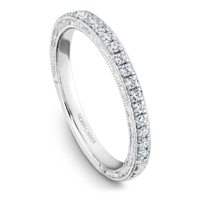 women's diamond band engagement rings-Noam Carver Hand Engraved Diamond Wedding Band B206-01B