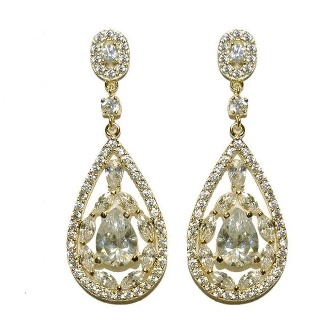 women's gold diamond earrings-Tamara Cluster Gold Dangle Earrings | 46mm