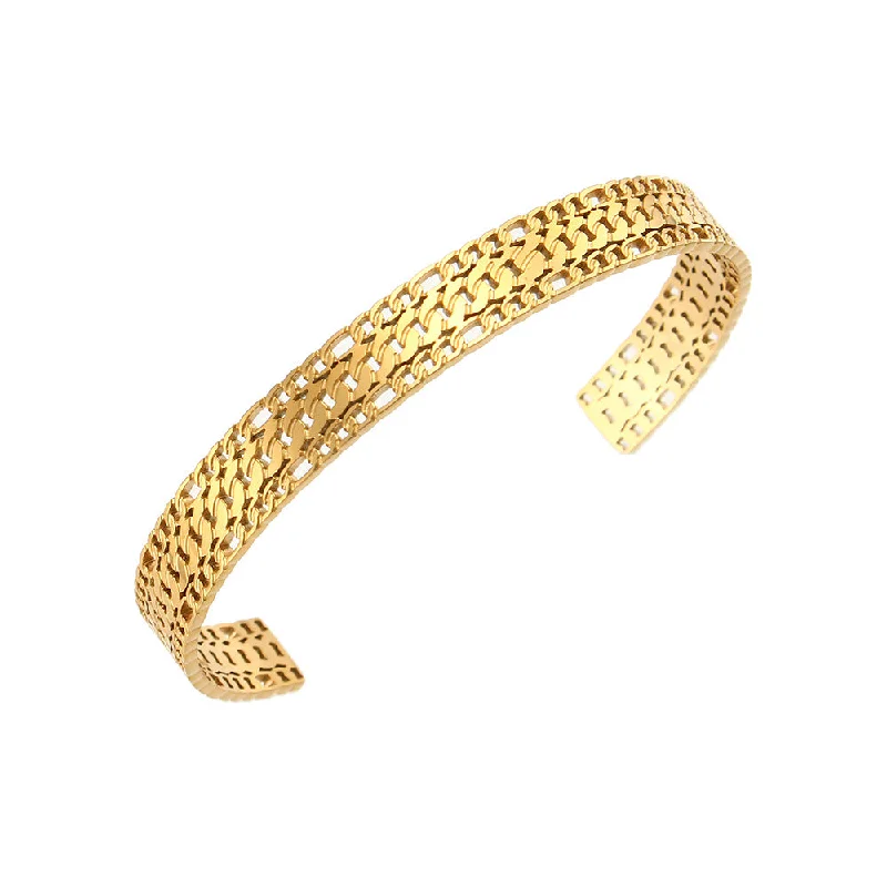 women's cuff bracelets-Stainless Steel 18K Gold Plated Bangles