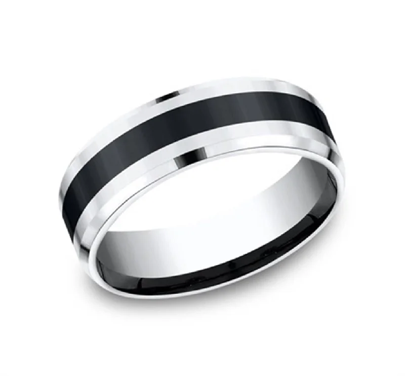 women's alternative engagement rings-Ceramic And Cobalt 7mm Beveled Polished Wedding Band