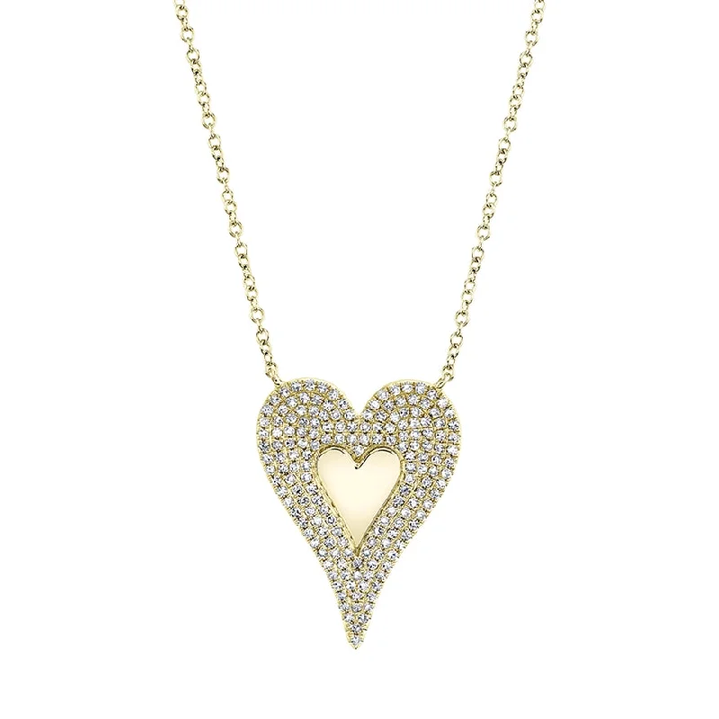 women's custom necklaces-14k Yellow Diamond Heart High polished center Large Necklace