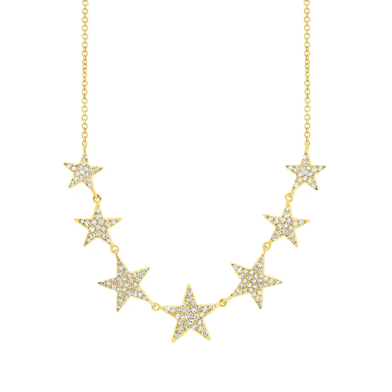 women's elegant necklaces-14K Yellow Gold Diamond (7) Star Necklace