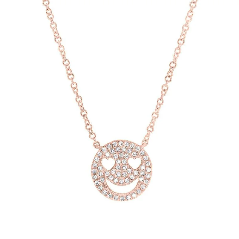 women's diamond and sapphire necklaces-14K Rose Gold Diamond Smiley Face Necklace