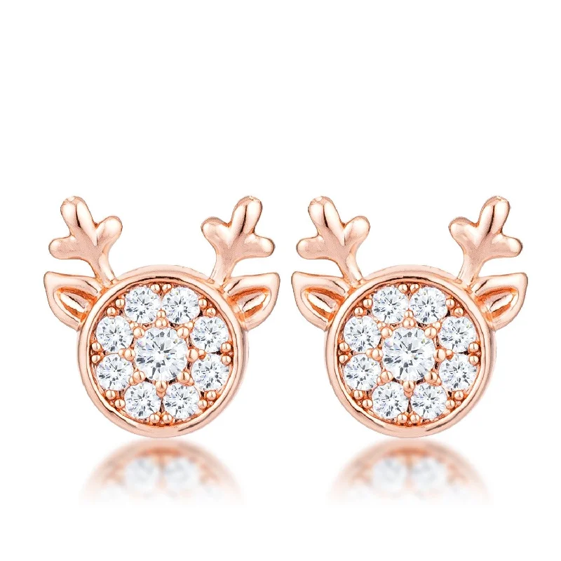 women's large hoop earrings-Nala Reindeer CZ Rose Gold Earrings