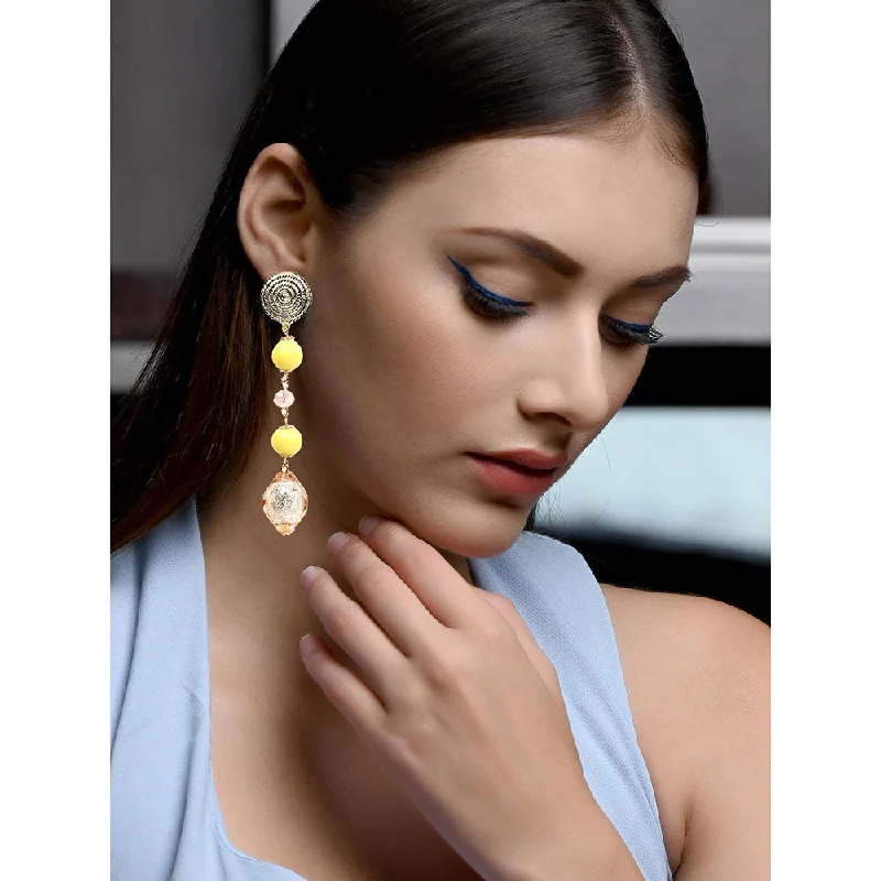 women's designer earrings-Odette Yellow And Gold Hue Beaded Drop Long Earrings