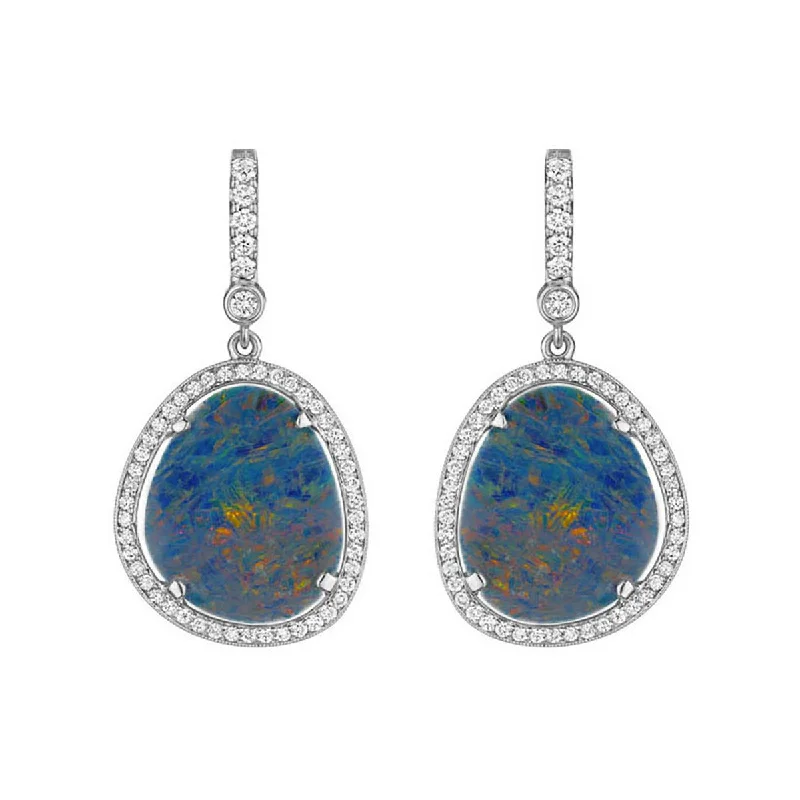 women's contemporary earrings-Bolder Opal and Diamond Drop Earrings