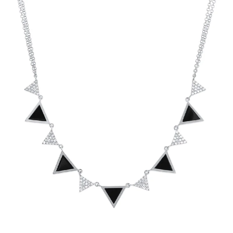 women's cross necklaces-14K White Gold Diamond and Onyx Triangle Necklace