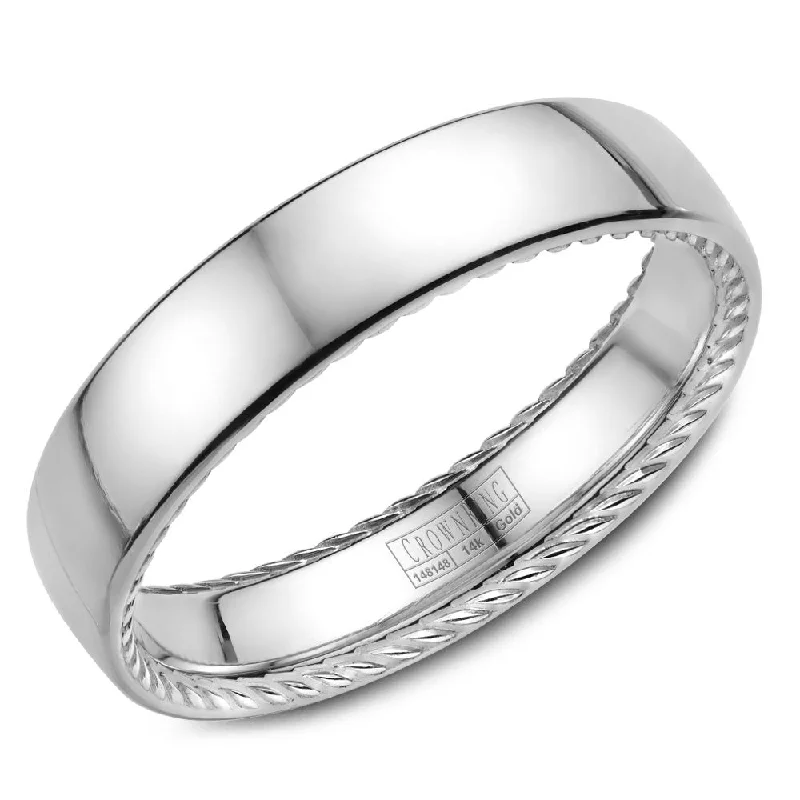 women's modern halo engagement rings-CrownRing 5MM Wedding Band with Brushed Center & Rope Detailing WB-012R5WSP