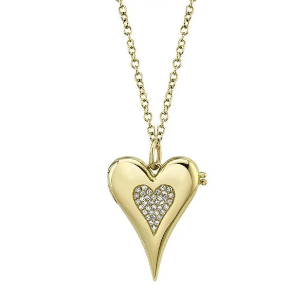 women's butterfly pendant necklaces-14K Yellow Gold Diamond Pave Heart Locket Necklace