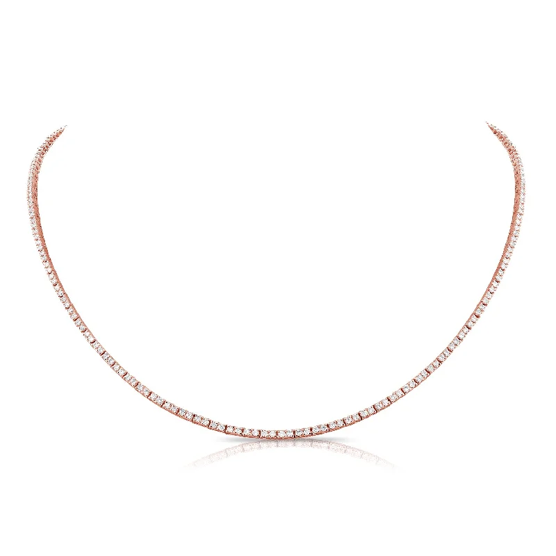 women's boho necklaces-14K Rose Gold Diamond Tennis Necklace