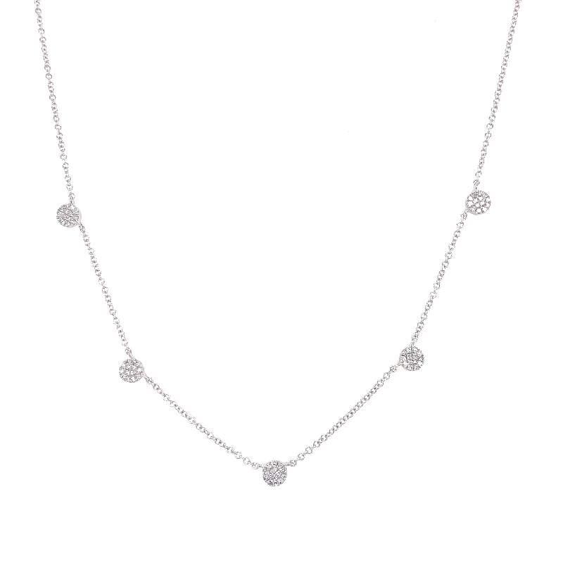 women's precious stone necklaces-14K White Gold Diamond Mini Disc By The Yard Necklace