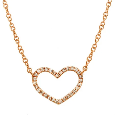 women's floral pendant necklaces-14K ROSE GOLD DIAMOND OPEN HEART NECKLACE