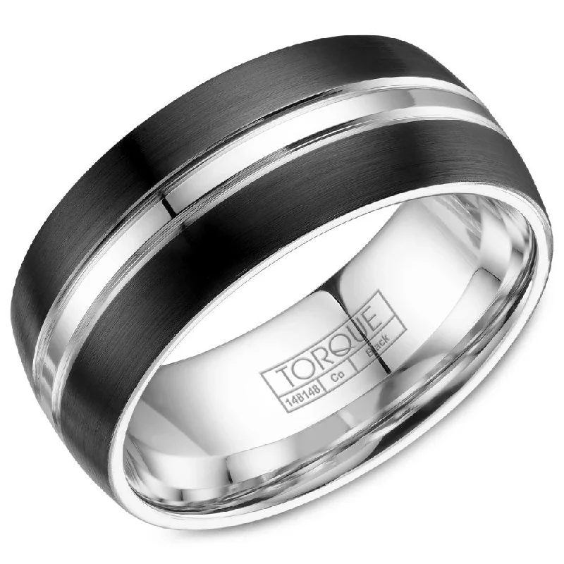 women's affordable engagement rings-Torque Black Cobalt Collection 9MM Wedding Band with Polished Inlay CBB-9005