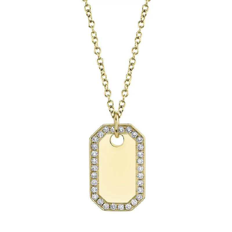 women's pearl necklaces-14k Yellow Gold Diamond Dog Tag Necklace