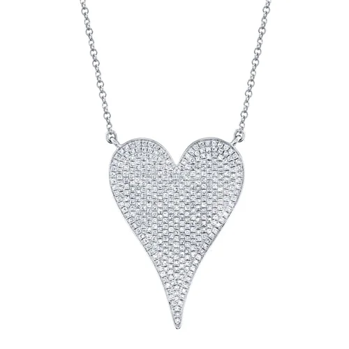 women's boho necklaces-14K White Gold Pave Heart Necklace (Jumbo)