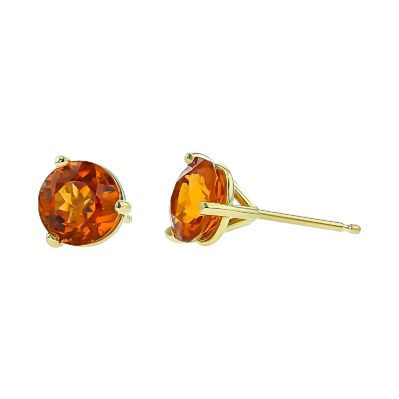 women's long earrings-18K Yellow Gold Mandarin Garnet Stud Earrings