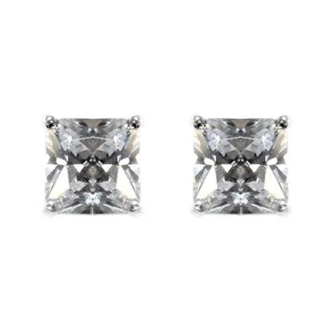 women's silver diamond earrings-Etta Princess Cut Stud Earrings - 8mm | 2.5ct