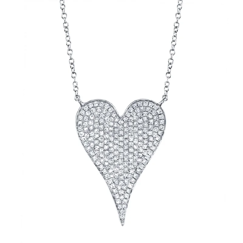 women's gemstone necklaces-14K White Gold Diamond Heart Necklace (Large)