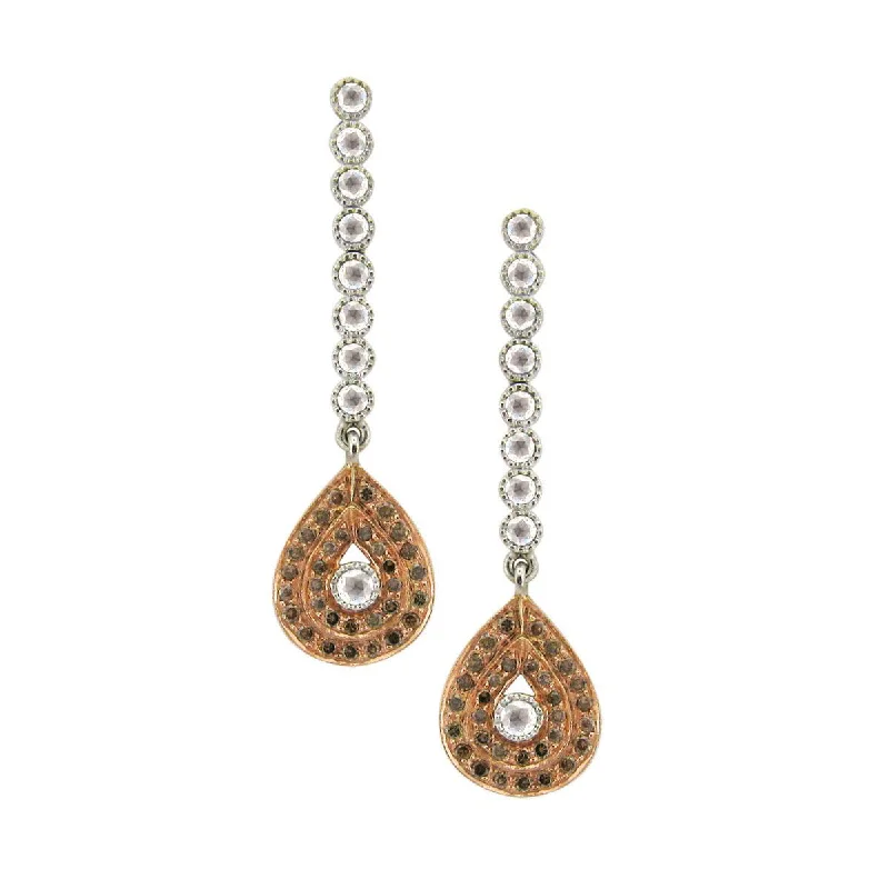 women's stud earrings-Bezel Set Diamond and Milgrain Drop Earrings