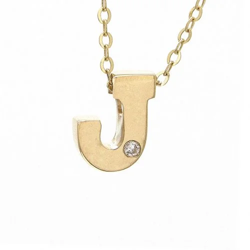 women's infinity heart necklaces-14K Yellow Gold Initial "J" With Diamond Necklace