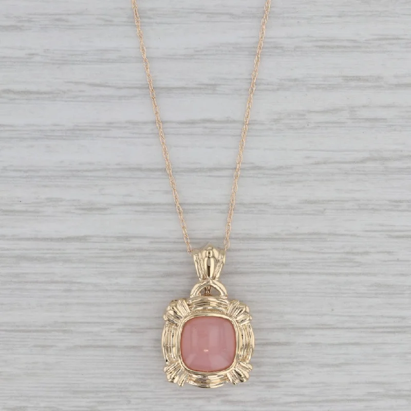 women's adjustable necklaces-Pink Common Opal Pendant Necklace 14k Yellow Gold 18" Rope Chain