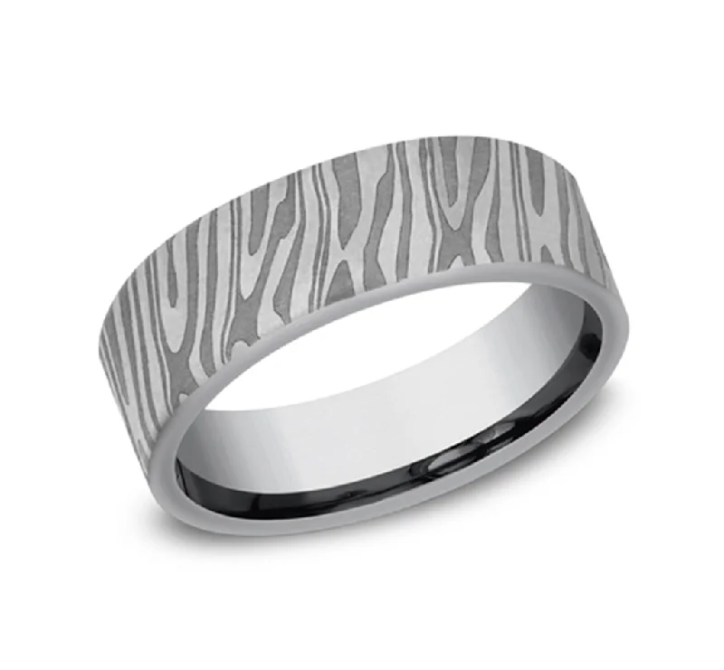 women's modern diamond engagement rings-Gray Tantalum ‘The Tiger Stripe’ 7mm European Comfort Fit Wedding Band