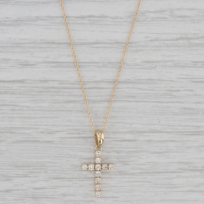 women's diamond necklaces-New 0.25ctw Diamond Cross Pendant Necklace 14k Yellow Gold 18"