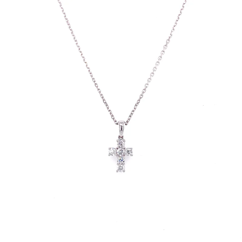 women's delicate necklaces-14K White Gold Diamond Medium Cross Necklace