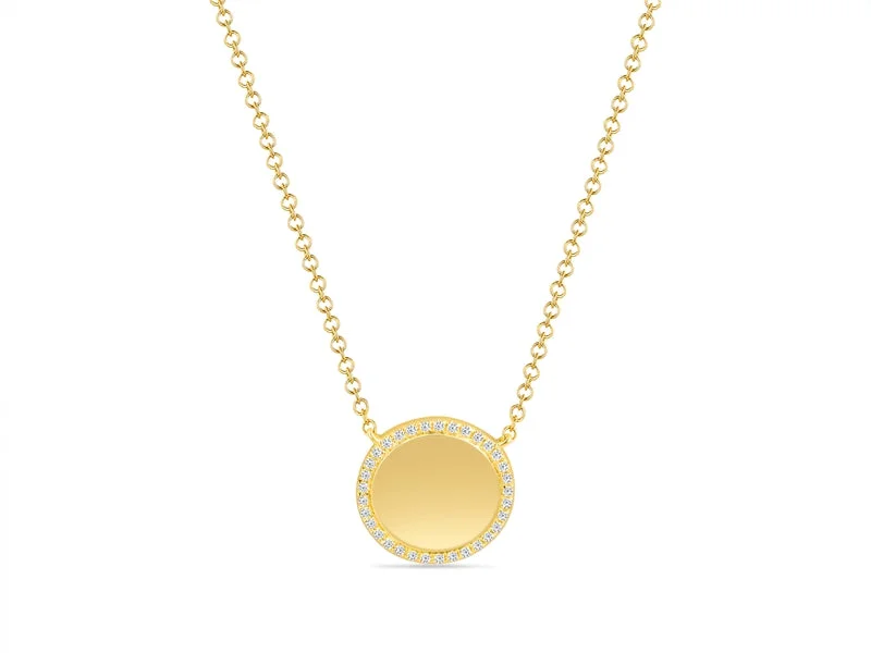 women's romantic necklaces-14K Yellow Gold Diamond Disc Necklace