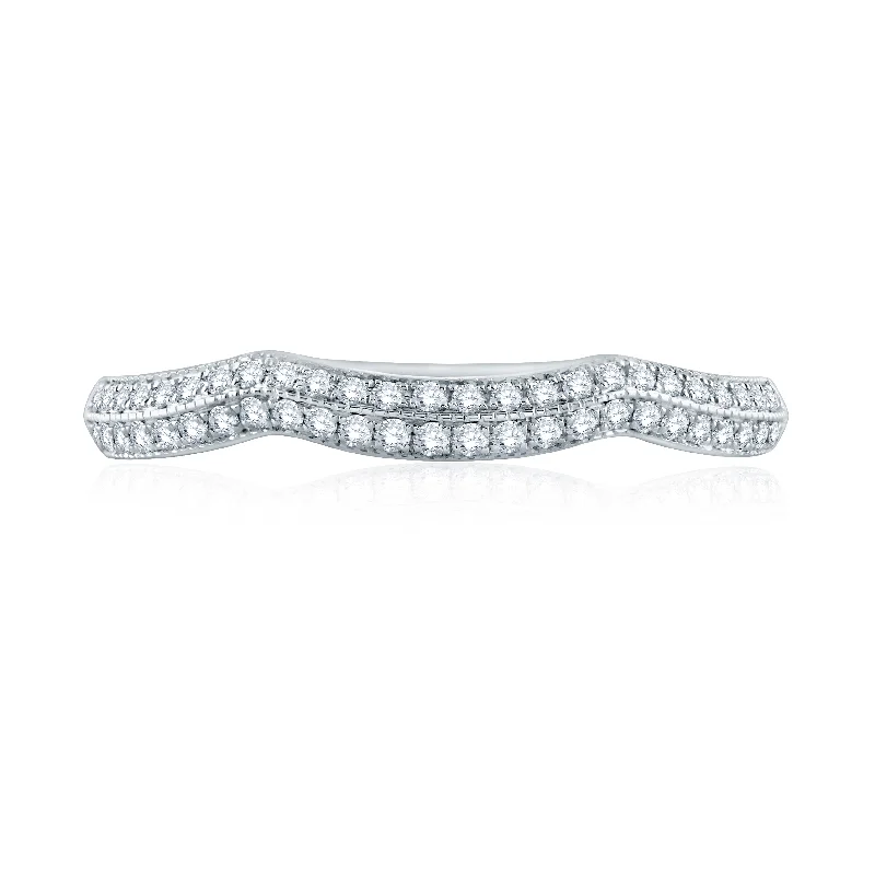 women's oval diamond engagement rings-A.Jaffe Contoured Two Row Pavé Diamond Quilted Wedding Band MR2038Q/22