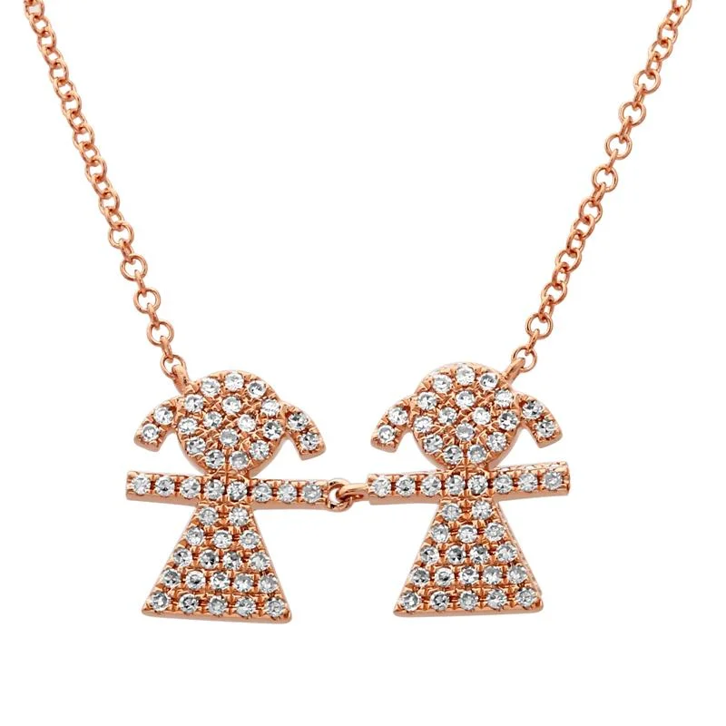 women's choker necklaces-14K Rose Gold Diamond Double Girl (Children) Necklace