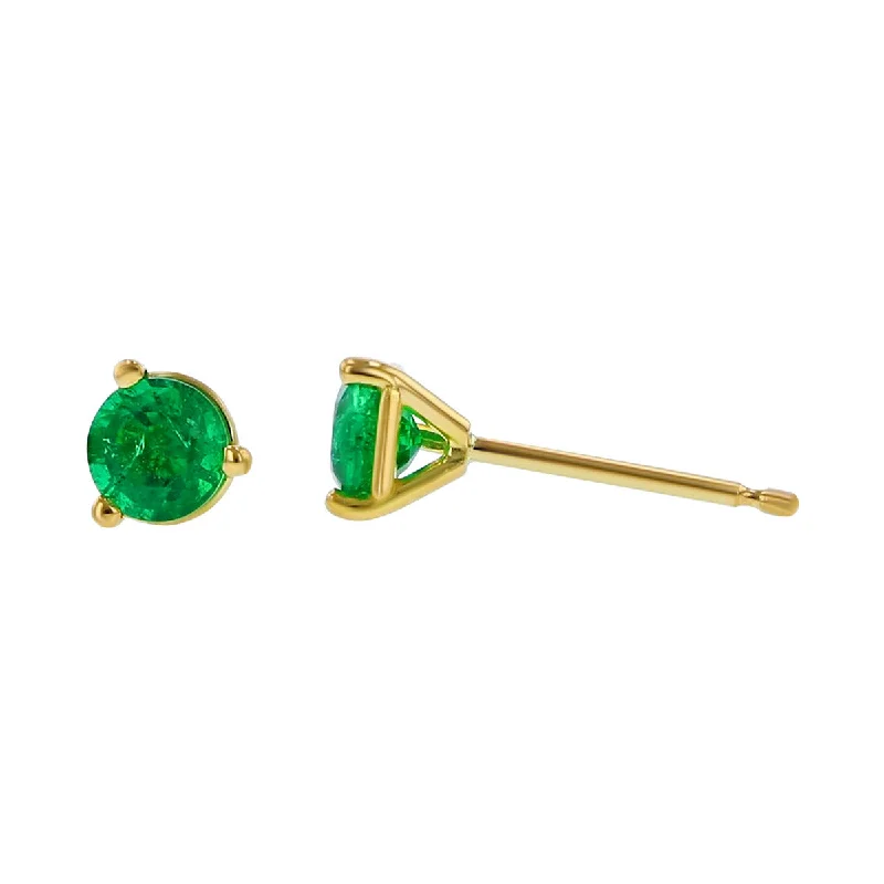 women's butterfly earrings-18K Yellow Gold Emerald Stud Earrings