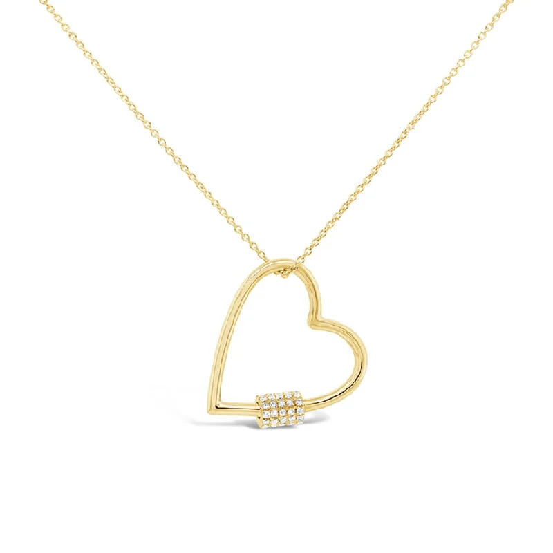 women's tribal necklaces-14K Yellow Gold Diamond Heart Charm Holder Necklace