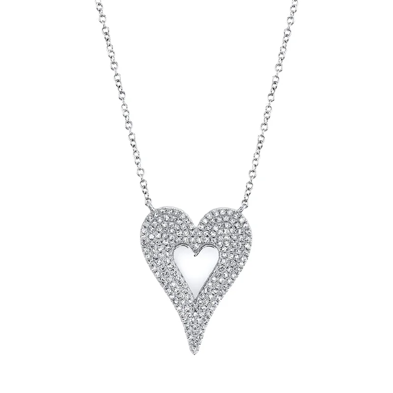 women's choker necklaces-14k White Diamond Heart High polished center Large Necklace