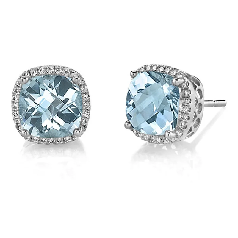 women's personalized earrings-Aquamarine 14k White Gold Earrings with Diamonds