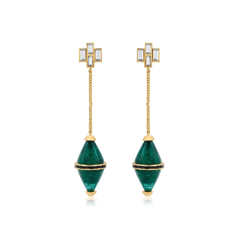 women's large hoop earrings-Razia Green Quartz Mirror Drop Earrings