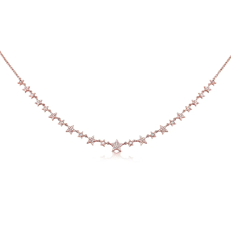 women's rose gold chain necklaces-14K Rose Gold Mini Diamond Star Necklace