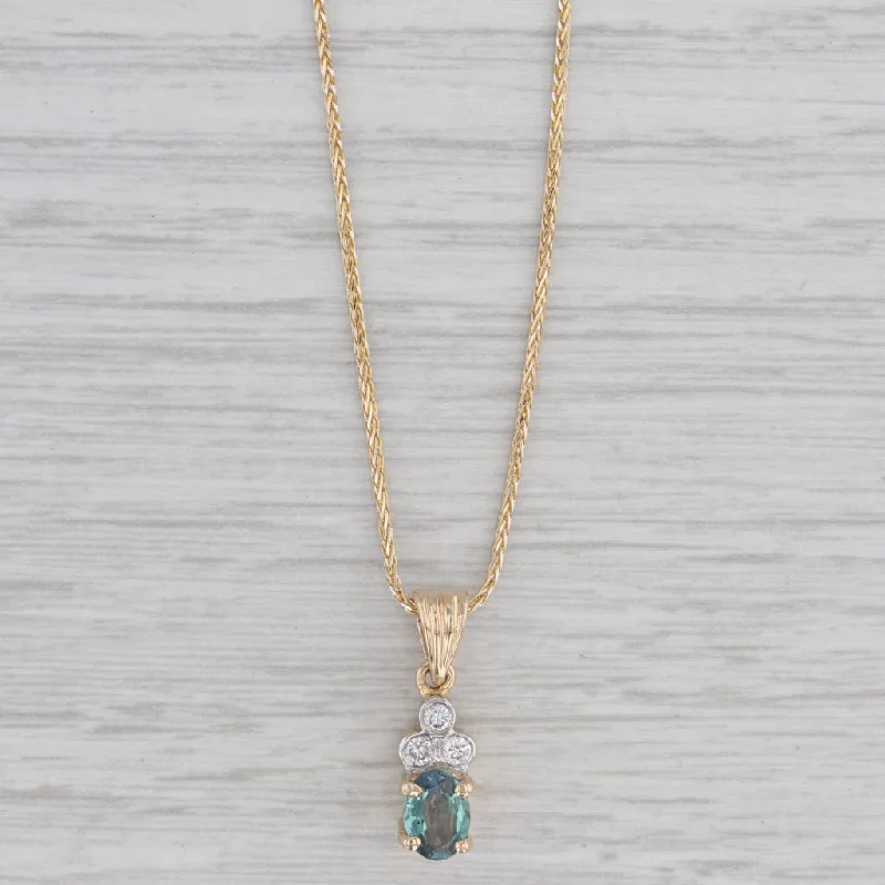 women's geometric necklaces-0.79ctw Green Alexandrite Diamond Pendant Necklace 14k Gold 16" Wheat Chain