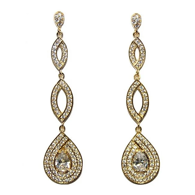 women's silver dangly earrings-Jevette Linear Gold Chandelier Earrings | 60mm