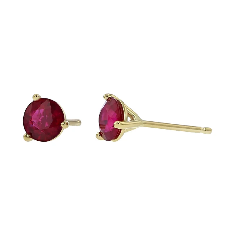 women's moon earrings-18K Yellow Gold Burma Ruby Stud Earrings