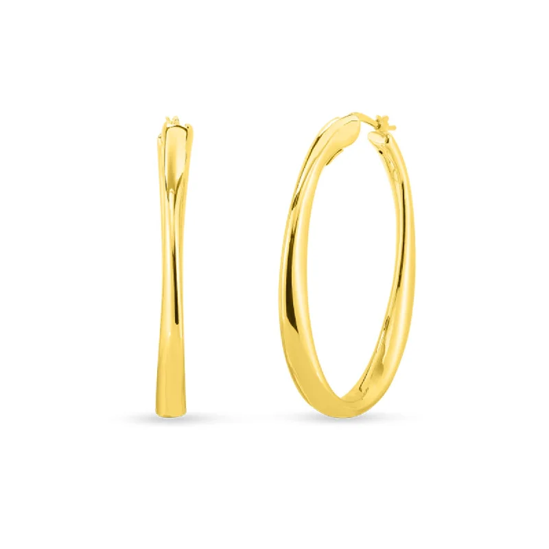 women's butterfly drop earrings-18Kt Gold Large Contoured Hoop Earrings