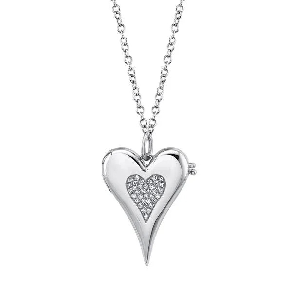 women's silver statement necklaces-14K White Gold Diamond Pave Heart Locket Necklace