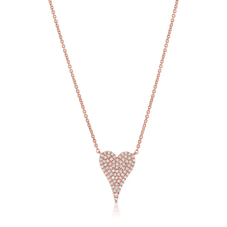 women's heart pendant necklaces-14K Rose Gold Diamond Heart Necklace