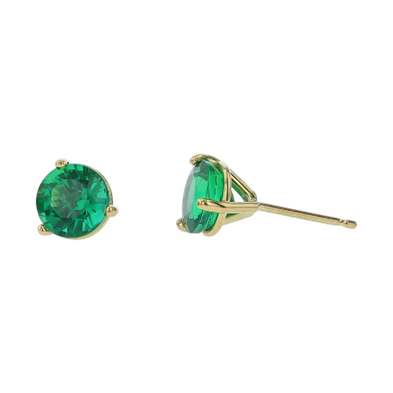 women's heart-shaped earrings-18K Yellow Gold Zambian Emerald Stud Earrings