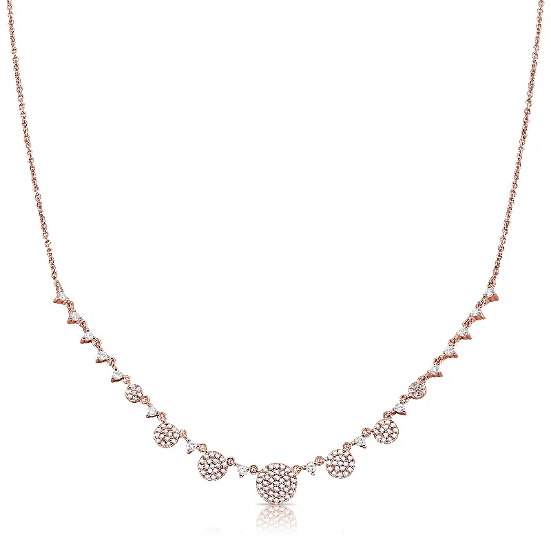 women's lucky charm necklaces-14K Rose Gold Diamond Disc Graduating Necklace