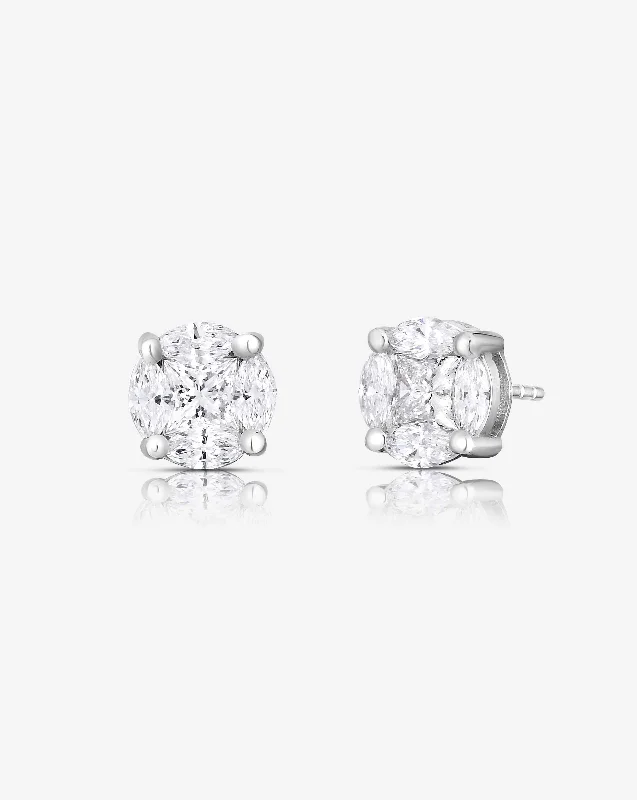 women's huggie earrings-Round Illusion Diamond Studs