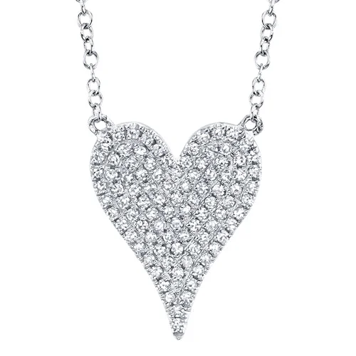 women's diamond choker necklaces-14K White Gold Pave Diamond Heart Necklace (Medium)